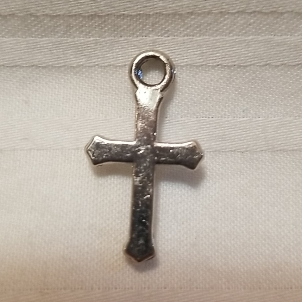 Silver Rhinestone Small Cross Pendant - Picture 2 of 3